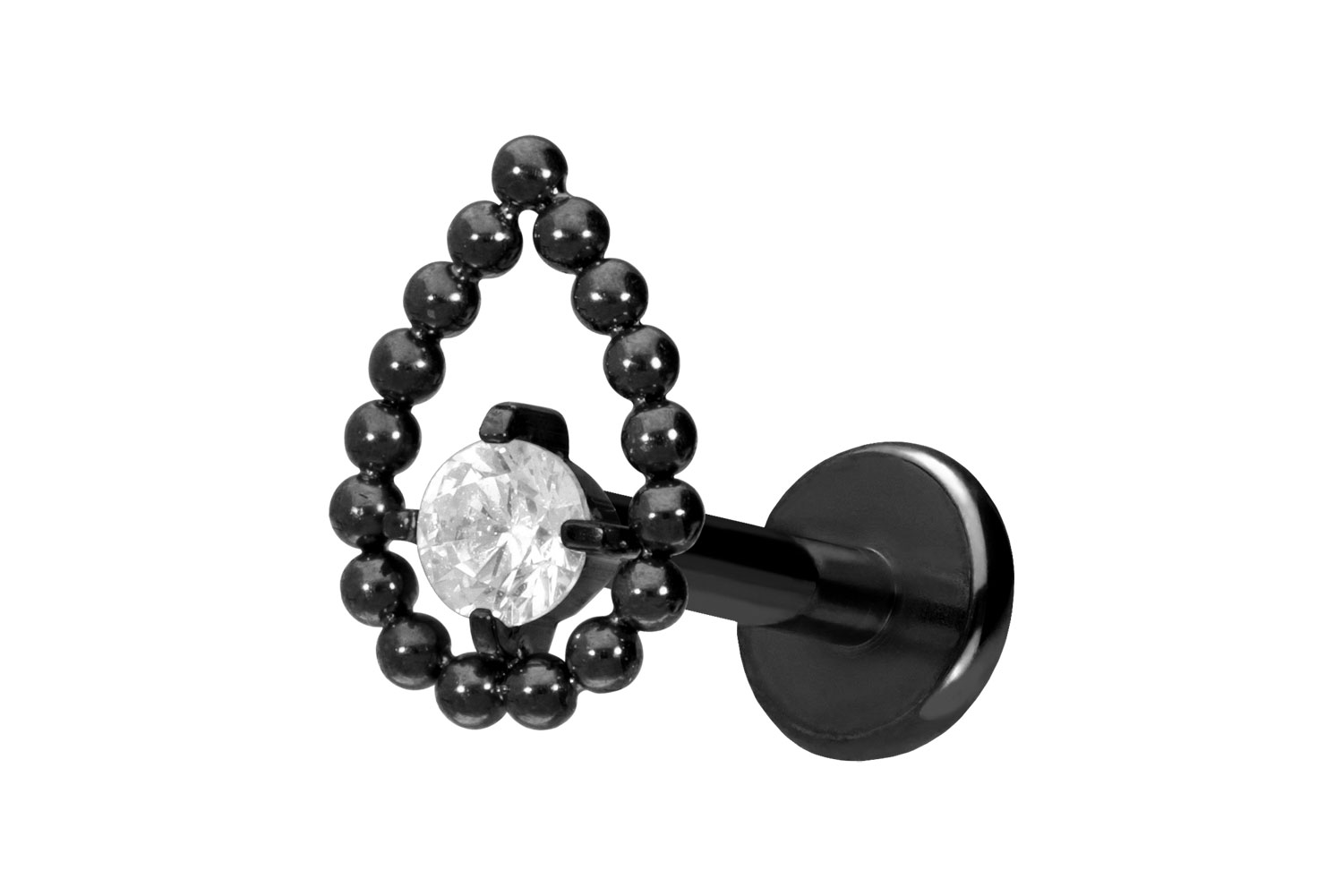 Titan Labret Piercing mit Push Fit TROPFEN + KRISTALL